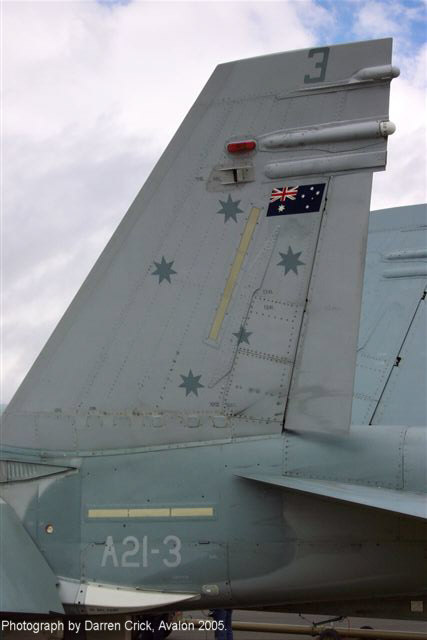 3 SqnThe
                            Southern Cross fin markings of No.3 Squadron
                            based at RAAF Williamtown, NSW.