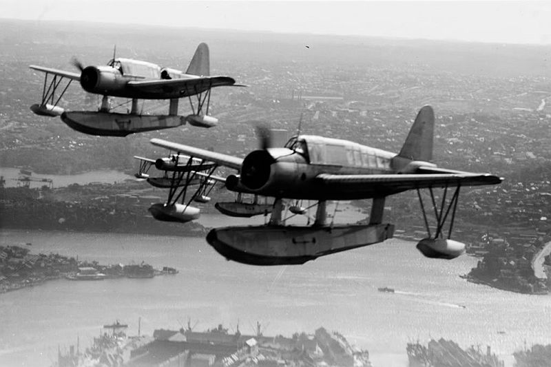 3 OS2U-3 Kingfishers over Sydney 107 Squadron, , c.1945 via Mike Mirkovic.