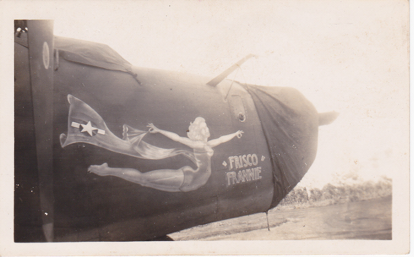 B24J-45-CO  42-73451 USAAF 380th Bomb Group  'FRISCO FRANNIE  Dawin Jun43-Feb45   Placed under the control of the RAAF Australian North West Command  Photographer unknown  Paul Turner collection